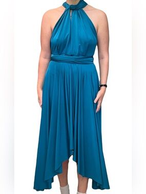 Twobirds Convertible Infinity Bridesmaid Dress Teal Blue Multiway Wrap Gown